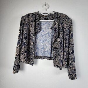 Jessica Howard Womens Paisley Print Open Front Cropped Blazer Cardigan 22W Blue